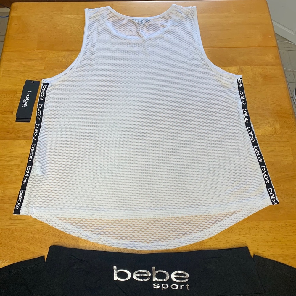 Bebe sport women mesh tank top white and black 1X